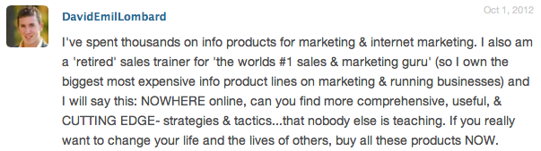 Testimonial screenshot from DavidEmilLombard, original Empower Network member