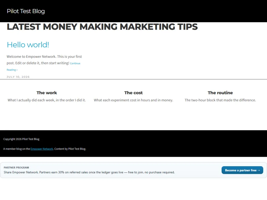 A blog rendered in the Flex Bright design