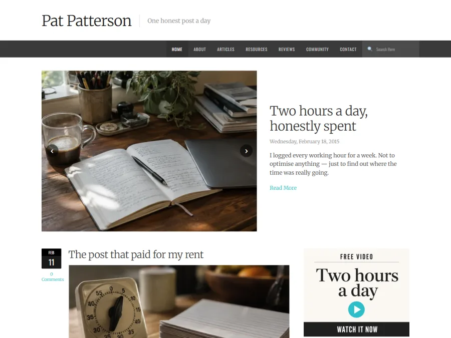 A blog rendered in the Magazine design